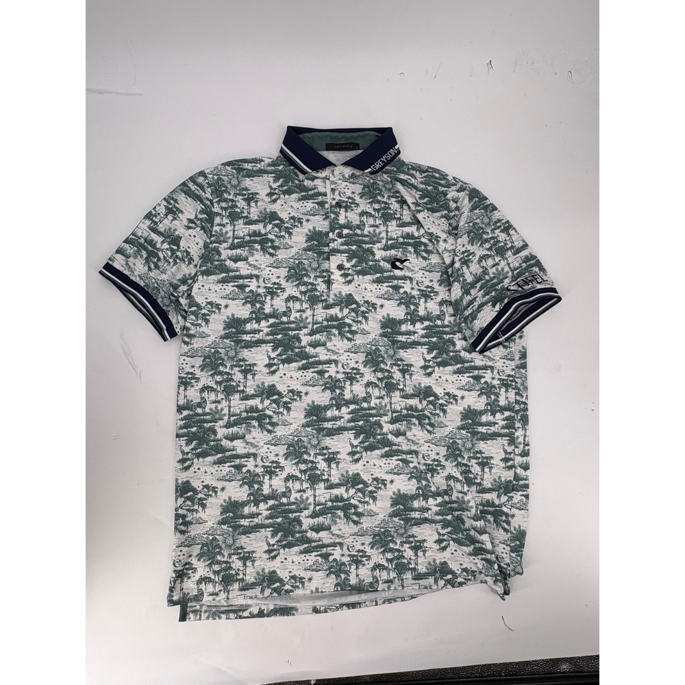 Greyson Clothiers Mens Toile Print Golf Polo Shirt Green White Stifel Logo L